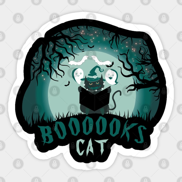 cat and Ghost Book Reading Halloween funny gifts Sticker by bakmed